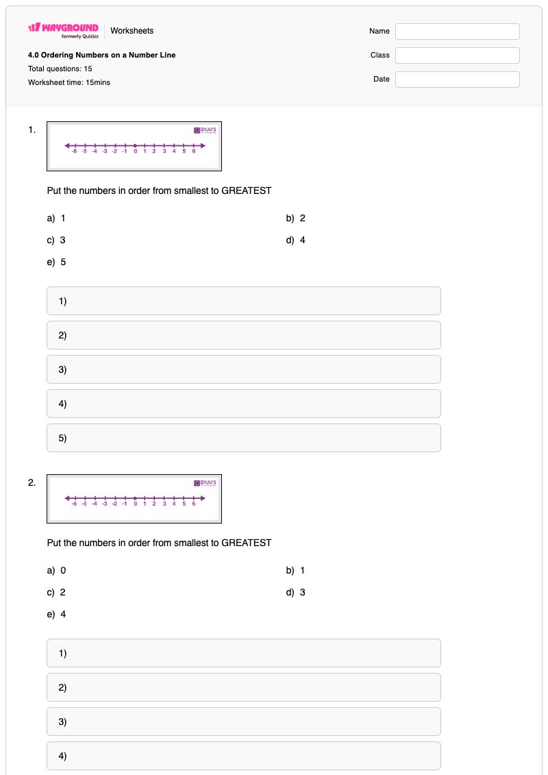 4.0 Ordering Numbers on a Number Line - พิมพ์ได้ Number-ordering เวิร์กชีท - Wayground