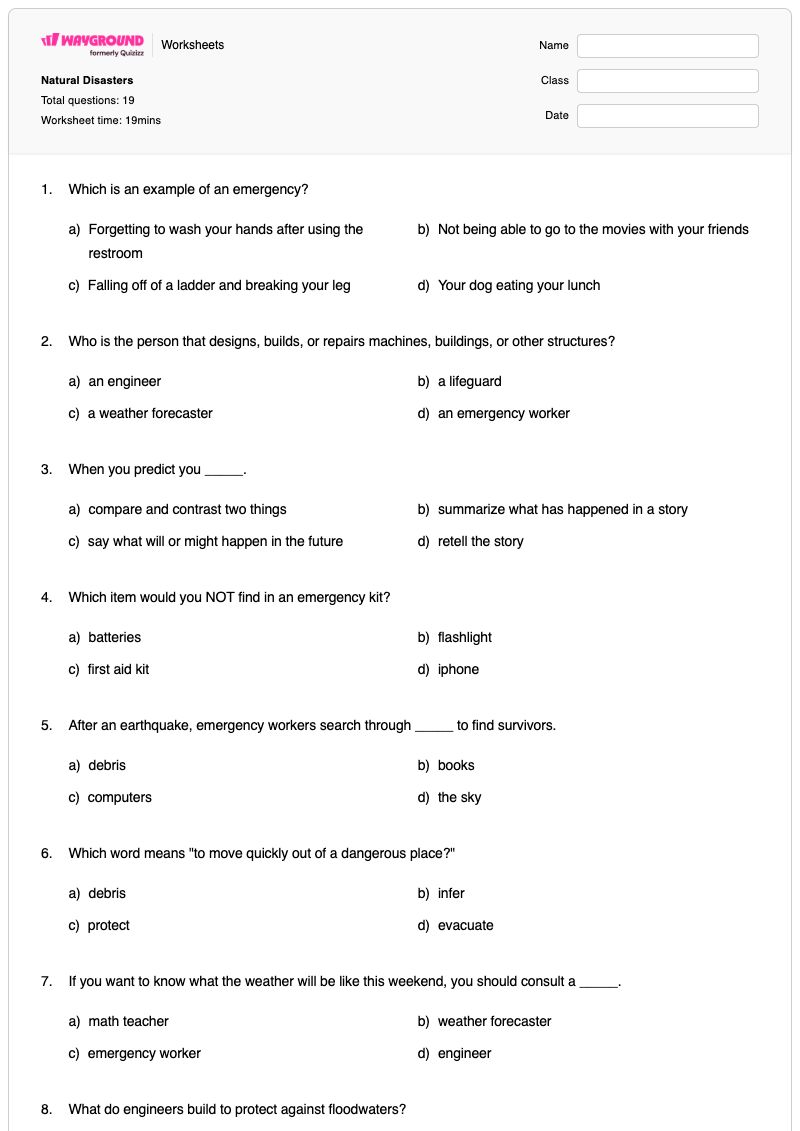 Natural Disasters - Printable Response-to-literature Worksheets Class 3 - Wayground