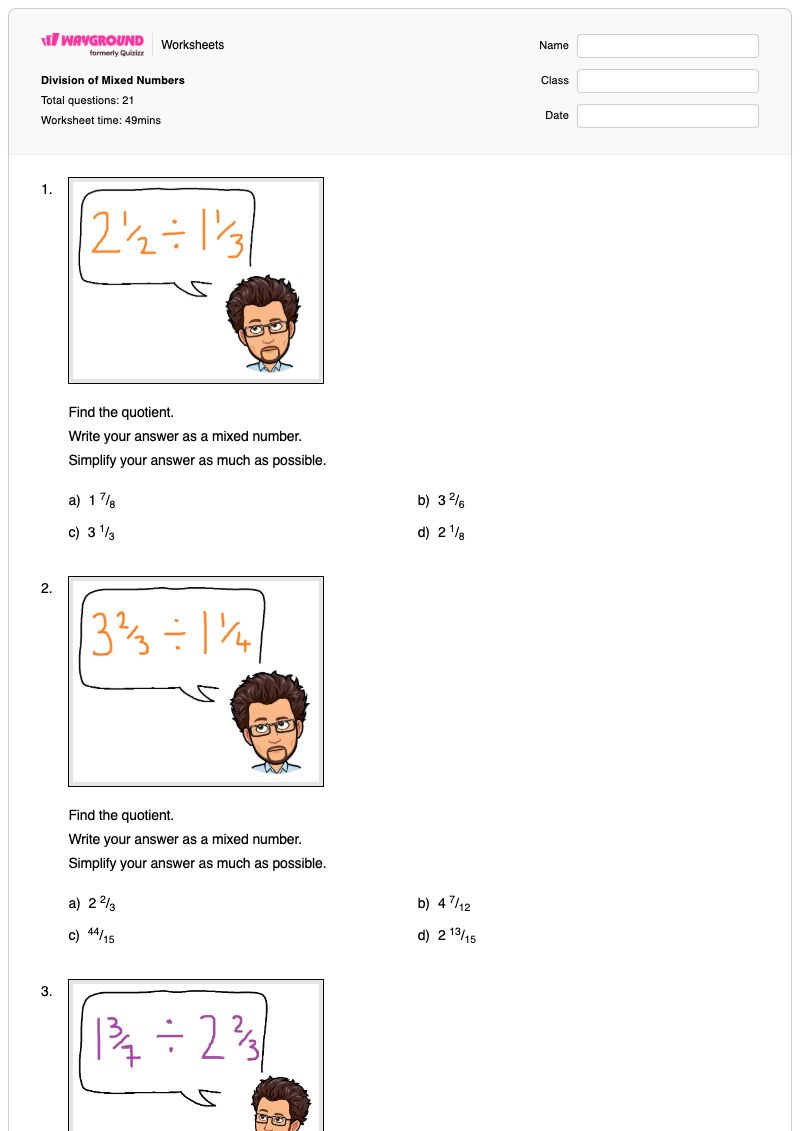 Division of Mixed Numbers - Printable Division Worksheets - Wayground