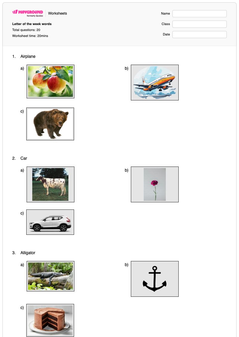 Letter of the week words - พิมพ์ได้ The-letter-a เวิร์กชีท - Wayground
