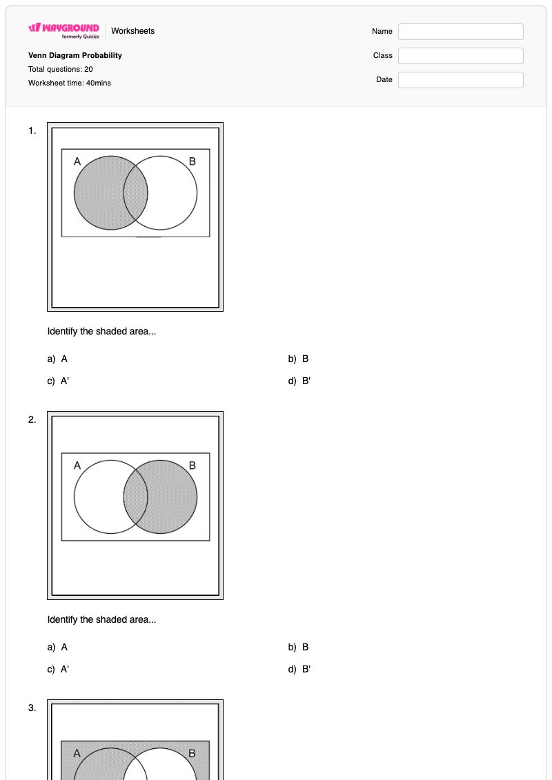 Venn Diagram Probability - Printable Venn-diagrams Worksheets - Wayground