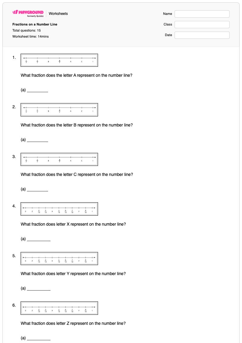 Fractions on a Number Line - Printable Fractions-on-a-number-line Worksheets - Wayground