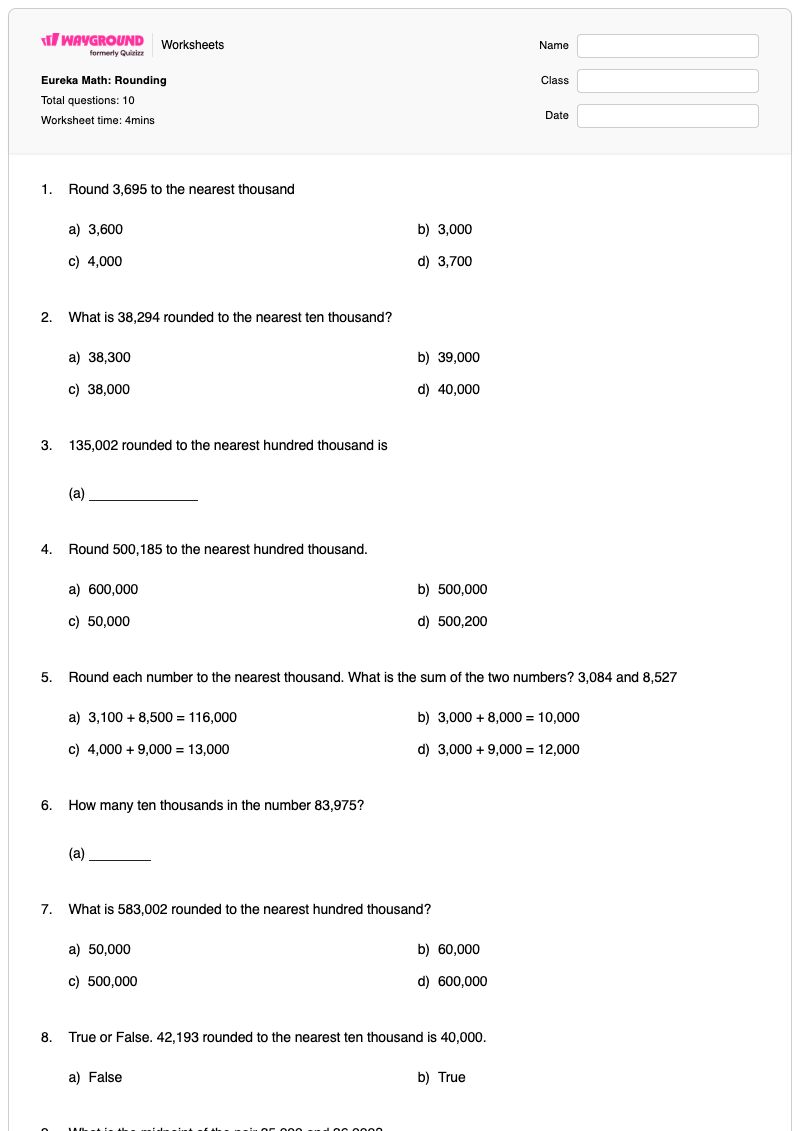 Eureka Math: Rounding - Printable Rounding-to-nearest-10 Worksheets Grade 4 - Wayground