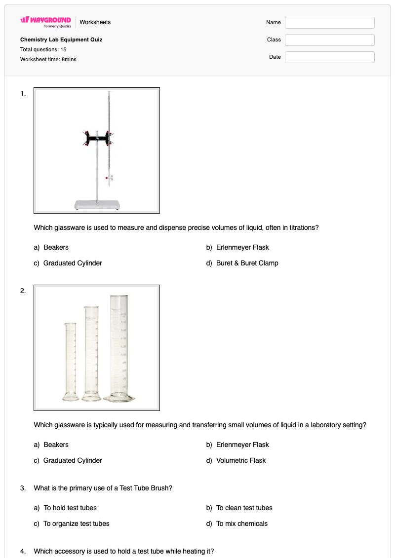 Chemistry Lab Equipment Quiz - Printable Chemistry Worksheets - Wayground