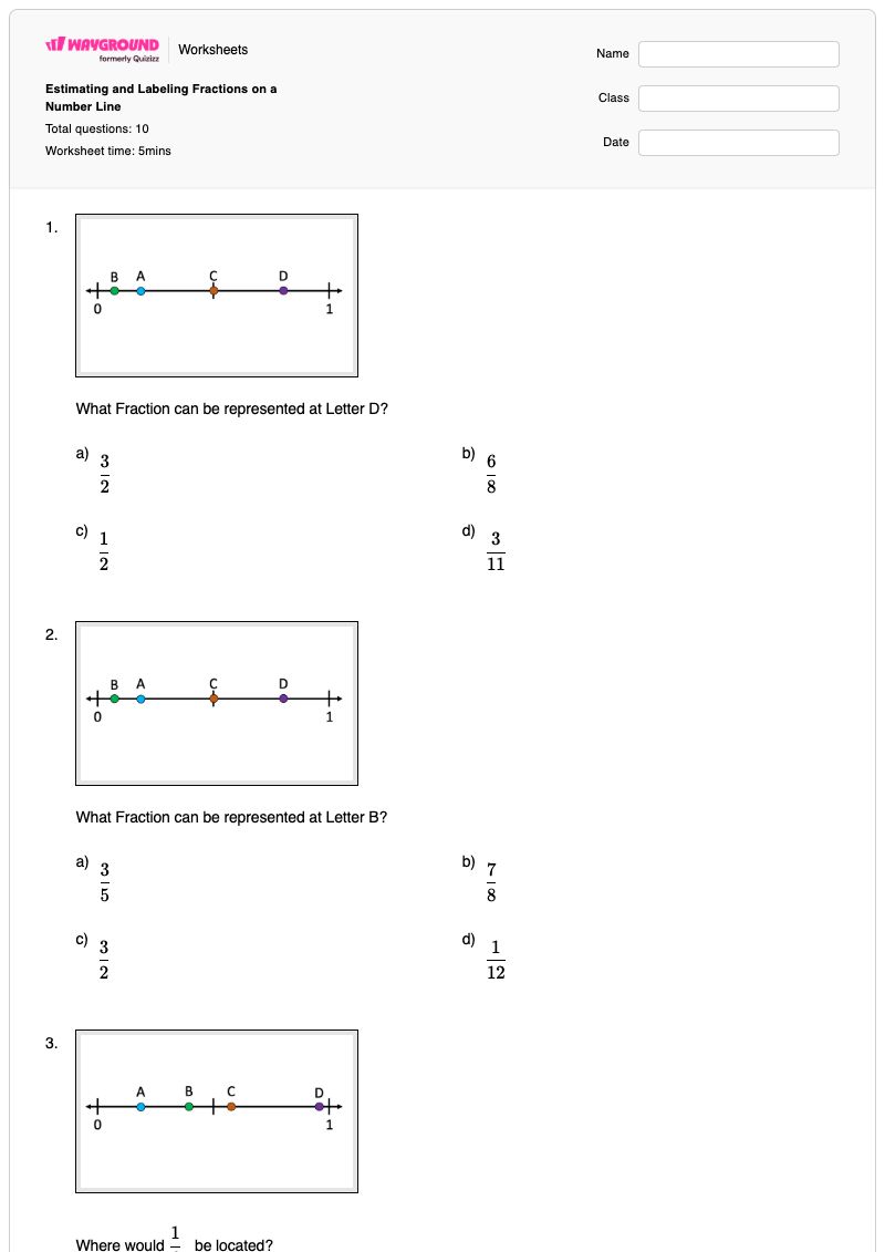 Estimating and Labeling Fractions on a Number Line - Printable Fractions-on-a-number-line Worksheets - Wayground