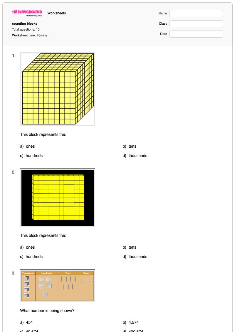 counting blocks - Printable Fundamentals-and-building-blocks Worksheets Class 3 - Wayground