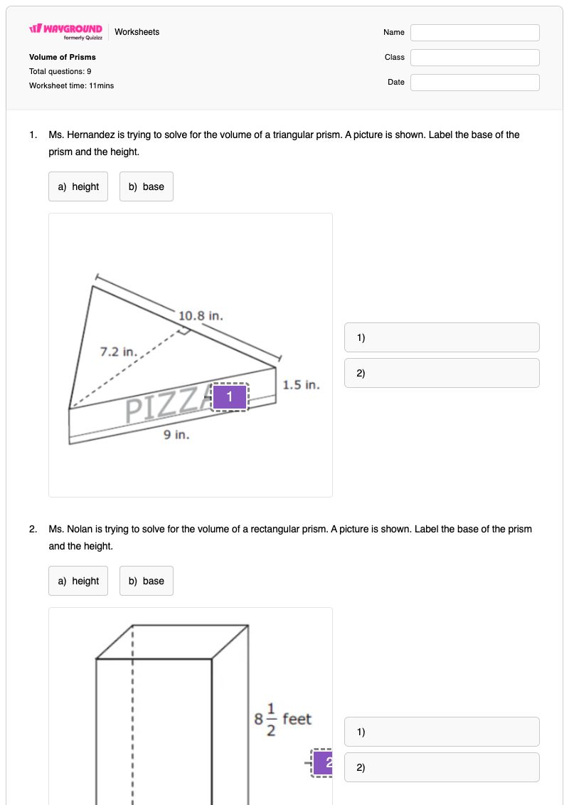 Volume of Prisms  - Printable Volume-of-a-rectangular-prism Worksheets Class 7 - Wayground