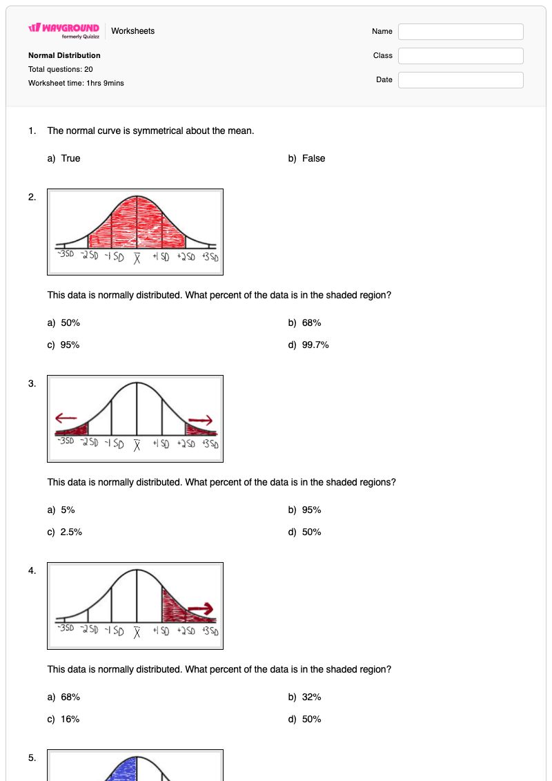Normal Distribution - พิมพ์ได้ การกระจายแบบปกติ เวิร์กชีท ระดับ 11 - Wayground