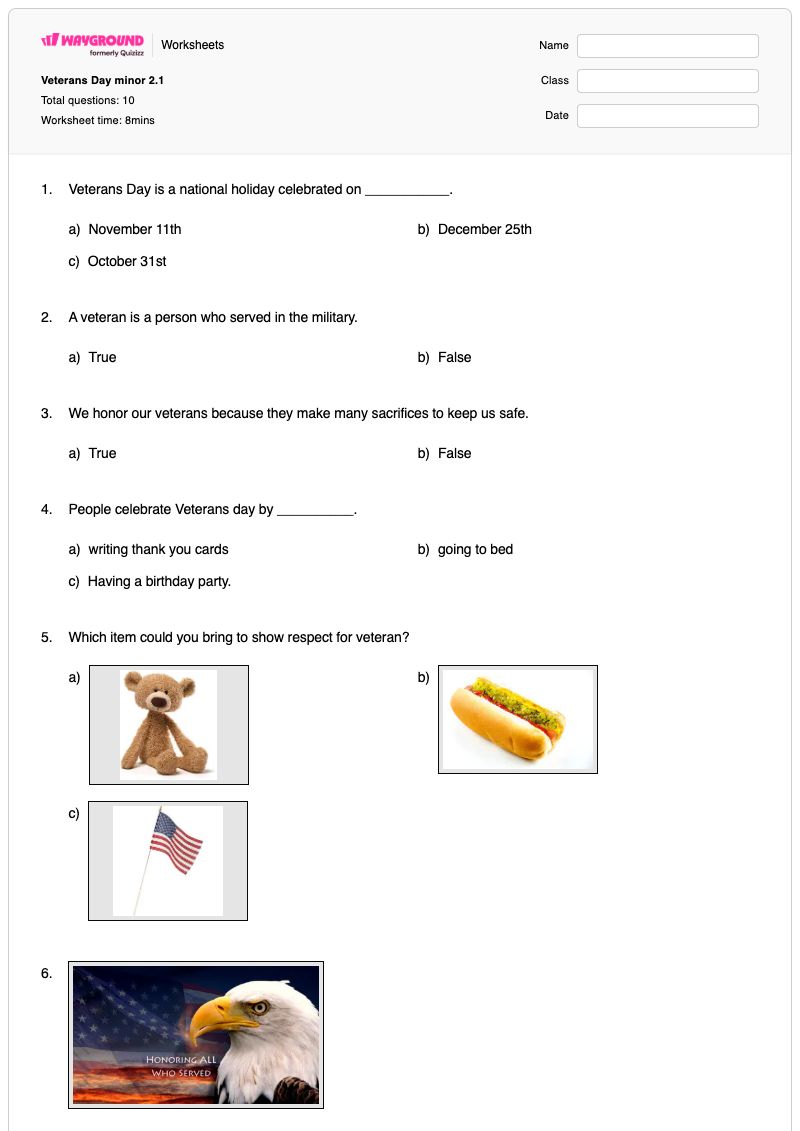 Veterans Day minor 2.1 - Printable Indigenous-peoples-day Worksheets Class 2 - Wayground