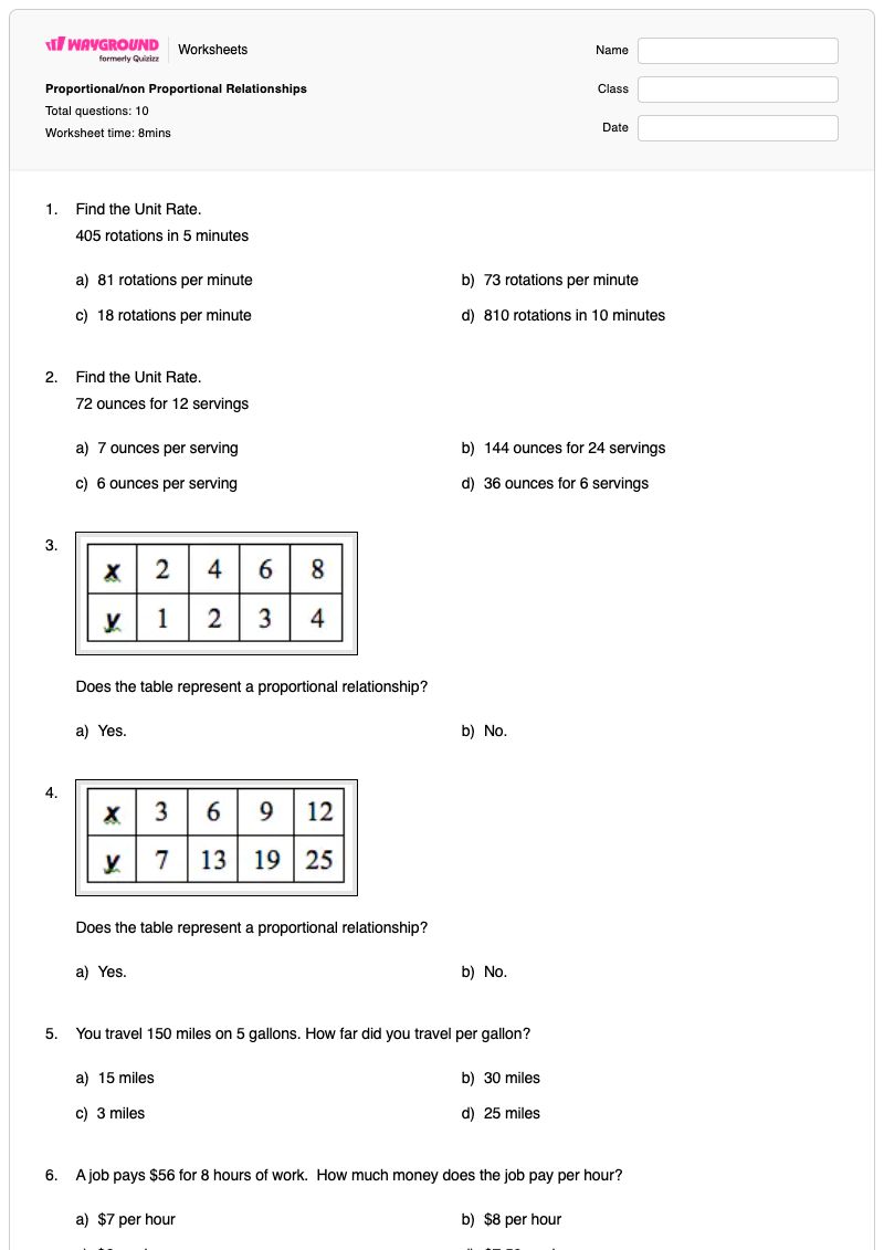 Proportional/non Proportional Relationships - Printable Proportional-relationships Worksheets - Wayground