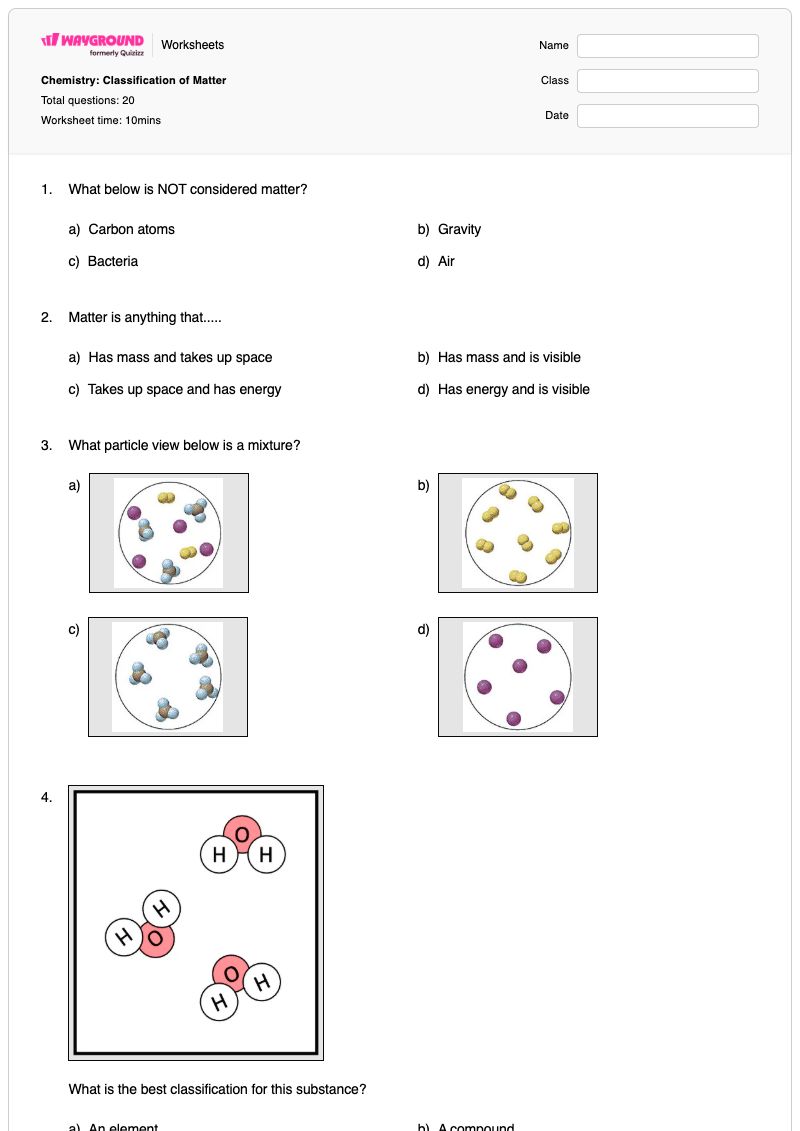 Chemistry: Classification of Matter - Printable Classification-of-matter Worksheets - Wayground