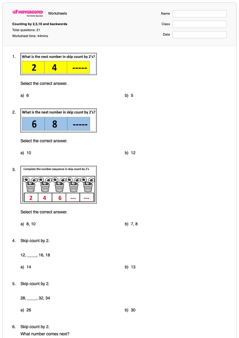 Counting by 2,5,10 and backwords  - Printable Counting-and-matching Worksheets Grade 1 - Wayground