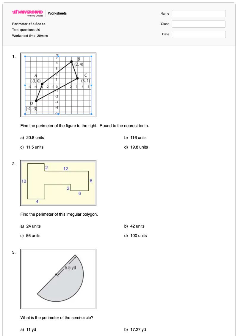 Perimeter of a Shape - Printable Perimeter Worksheets - Wayground