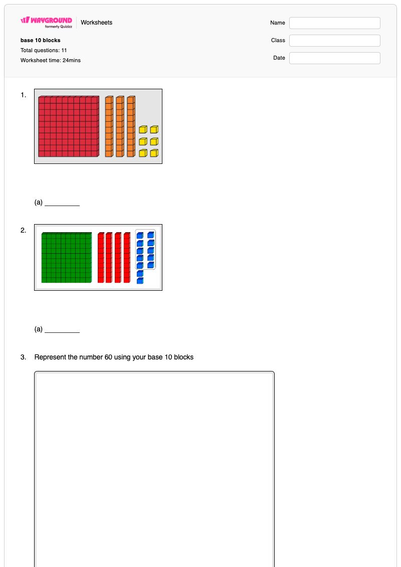 base 10 blocks - Printable Fundamentals-and-building-blocks Worksheets Class 3 - Wayground