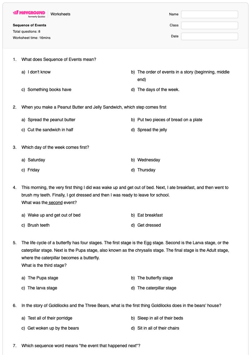 Sequence of Events - Printable Sequencing-events Worksheets Year 6 - Wayground