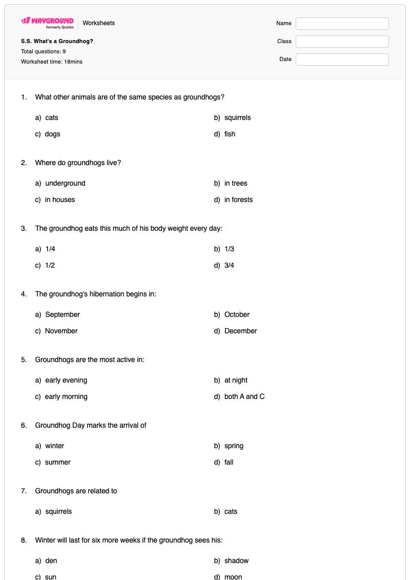 S.S. What's a Groundhog? - Printable Groundhog-day Worksheets Kindergarten - Wayground