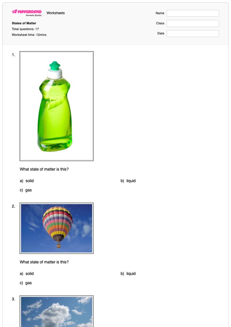 States of Matter - Printable States-of-matter Worksheets - Wayground
