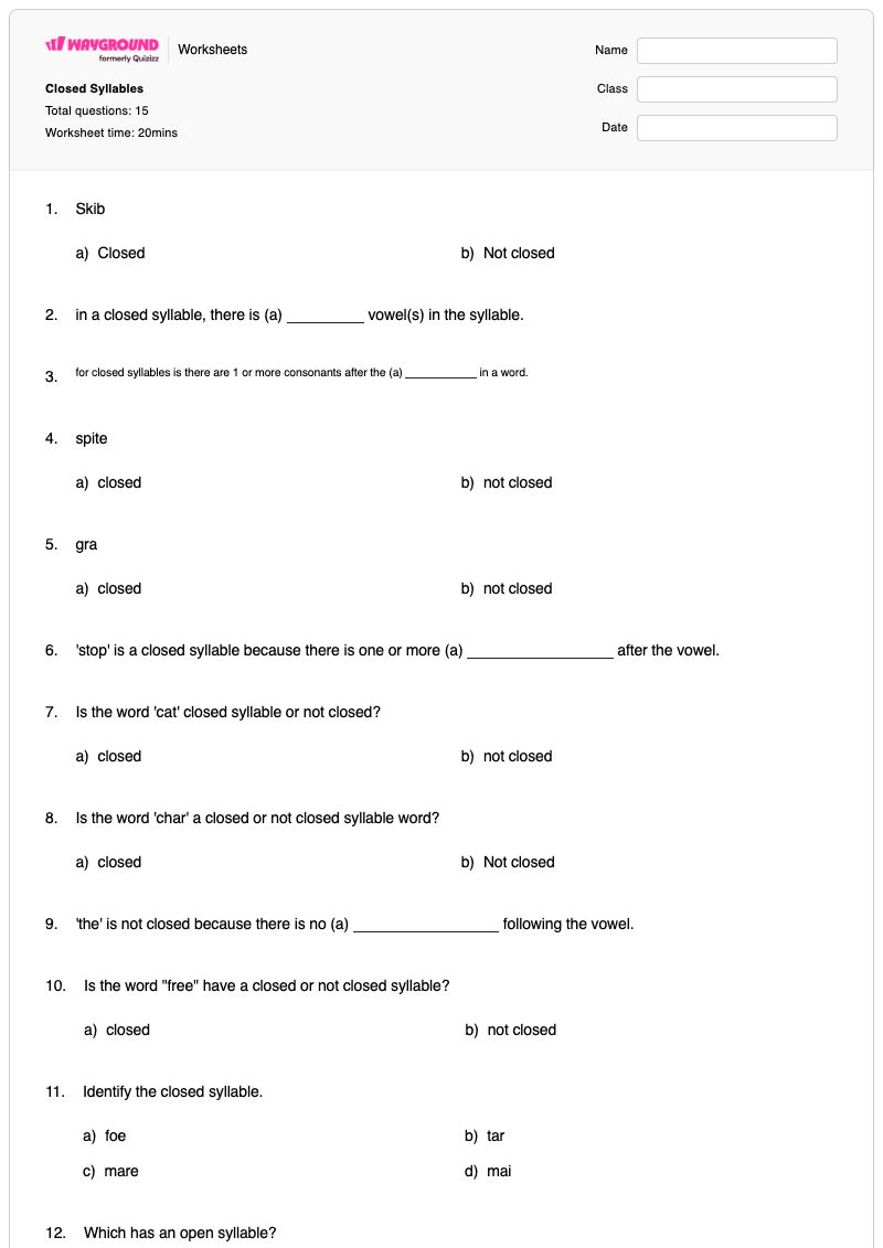 Closed Syllables - Printable Consonant-doubling Worksheets Year 3 - Wayground