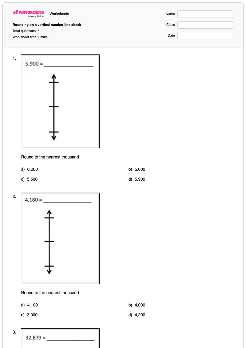 Rounding on a vertical number line check - Printable Rounding-on-a-number-line Worksheets - Wayground