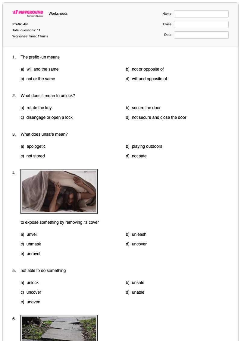 Prefix -Un - Printable Prefix-un Worksheets Kindergarten - Wayground