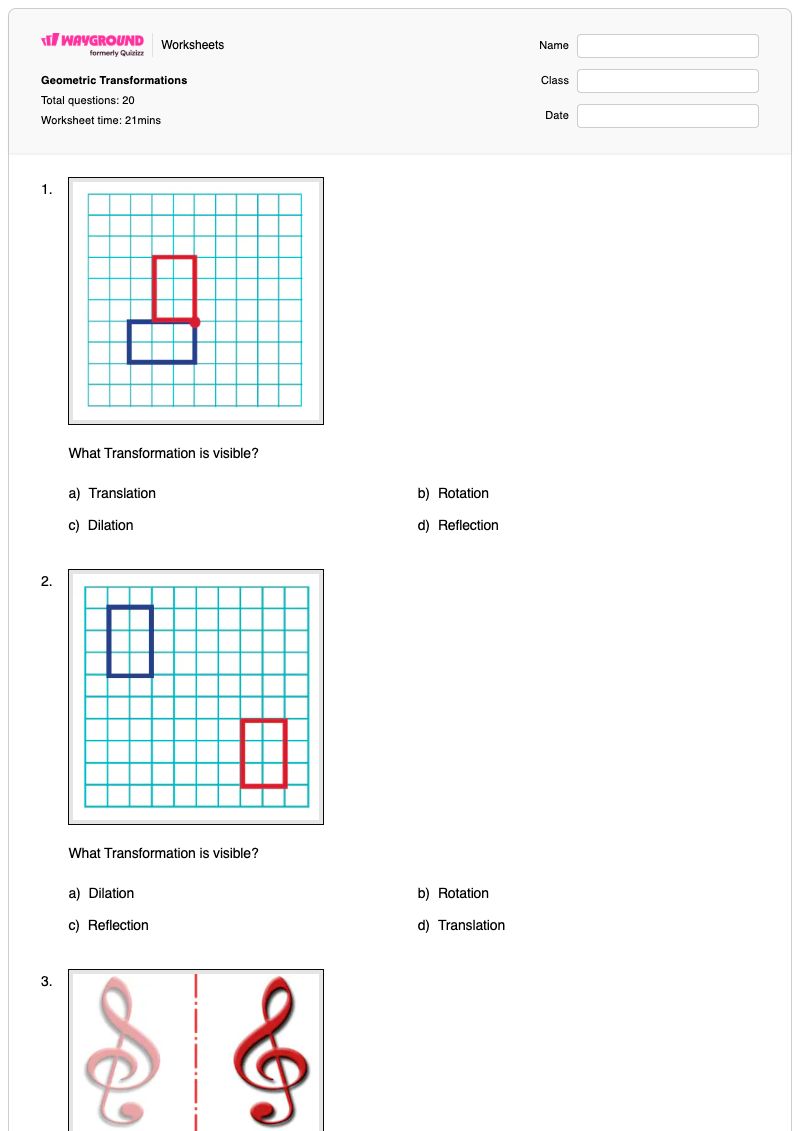 Geometric Transformations - พิมพ์ได้ การเปลี่ยนแปลง เวิร์กชีท - Wayground