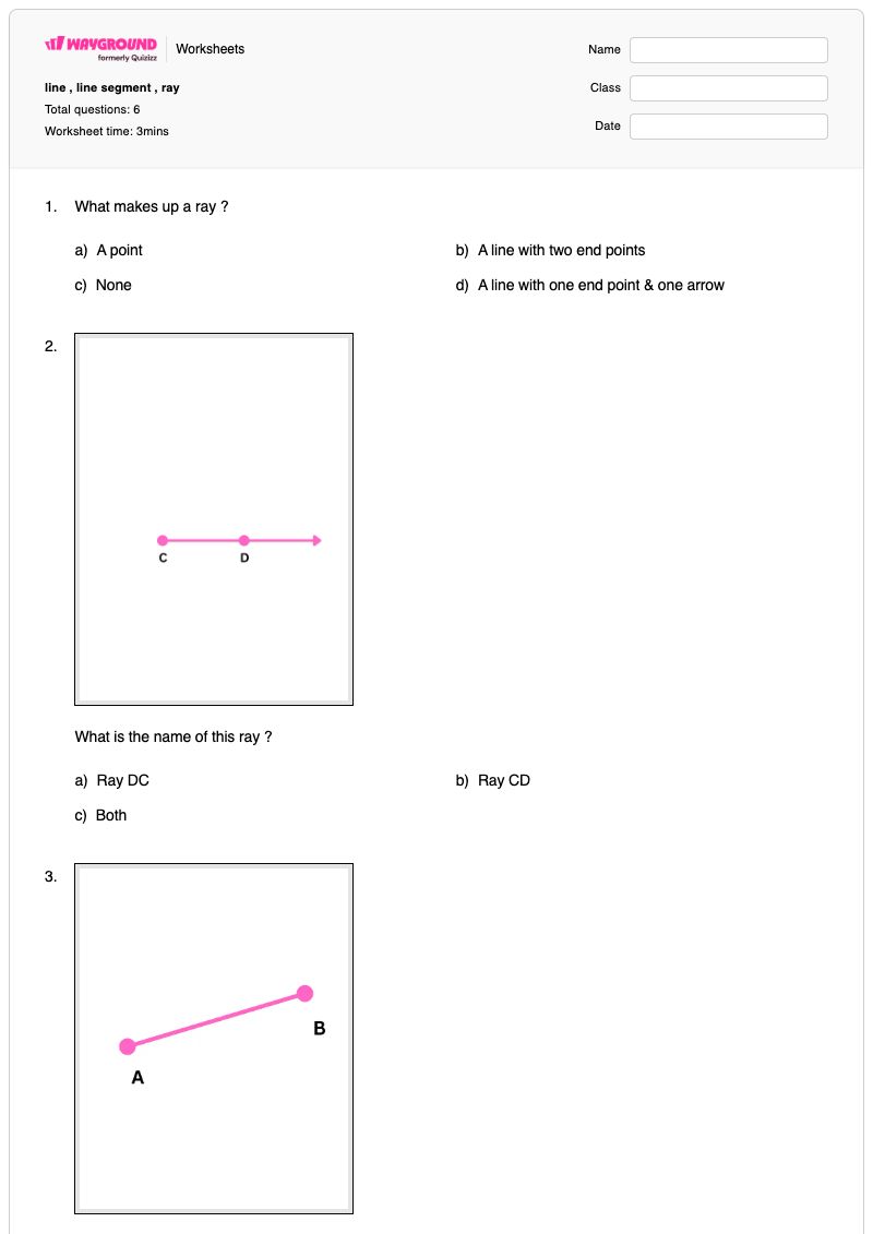 line , line segment , ray  - Printable Line-segments Worksheets - Wayground