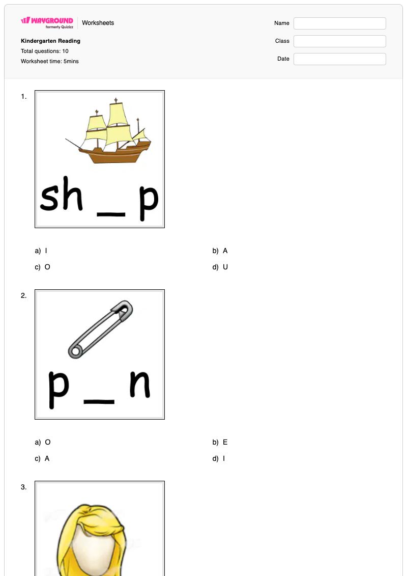 Kindergarten Reading - Printable Reading Worksheets Kindergarten - Wayground