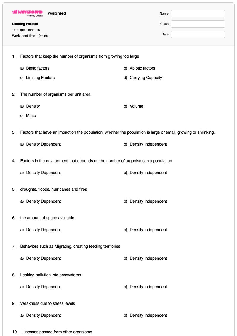 Limiting Factors - Printable Factors-affecting-photosynthesis Worksheets - Wayground
