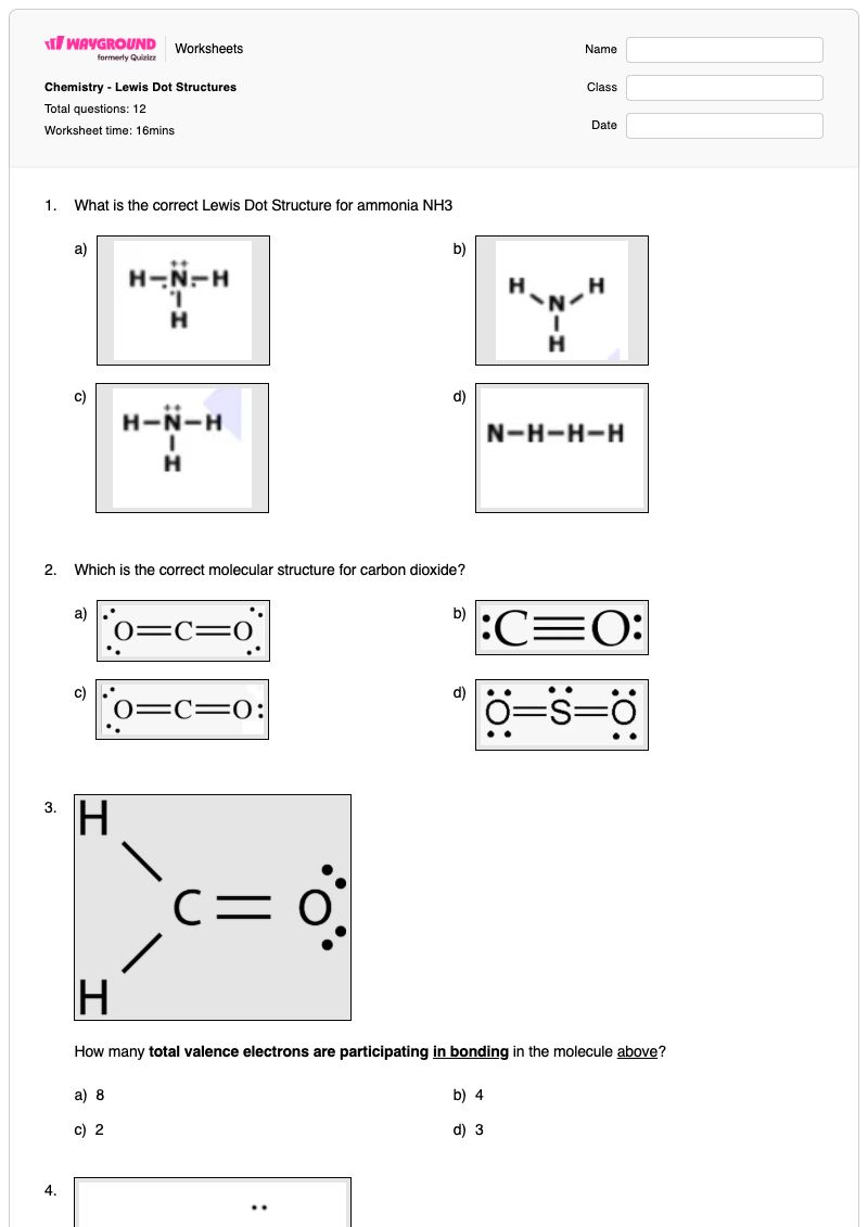 Chemistry - Lewis Dot Structures - Printable Chemistry Worksheets - Wayground