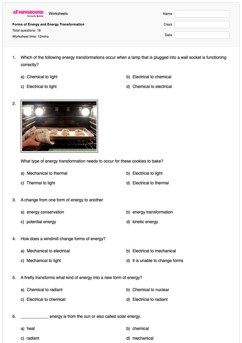 Forms of Energy and Energy Transformation - Printable Forms-of-energy Worksheets - Wayground