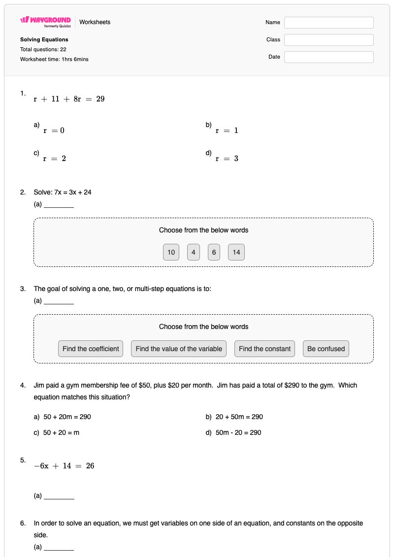 Solving Equations - พิมพ์ได้ การแก้สมการเศษส่วน เวิร์กชีท - Wayground