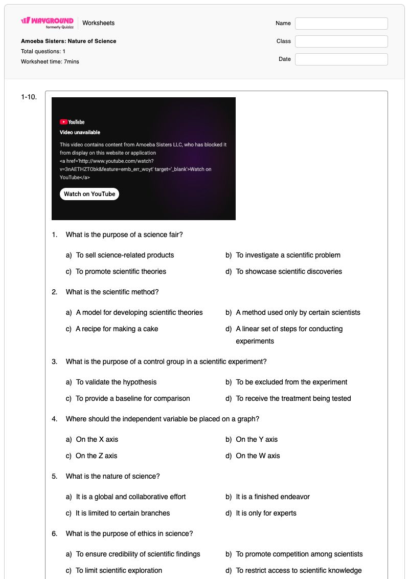 Amoeba Sisters: Nature of Science - Printable Science Worksheets - Wayground