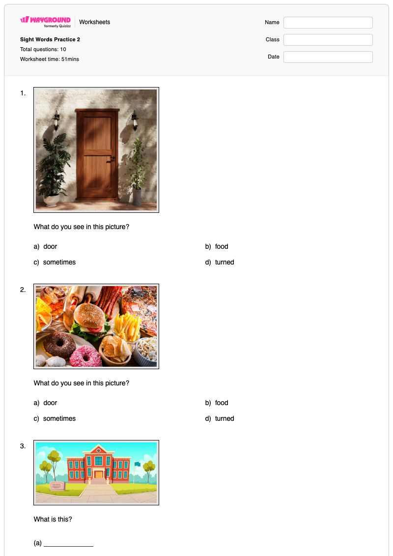 Sight Words Practice 2 - พิมพ์ได้ Positional-words เวิร์กชีท ระดับ 1 - Wayground