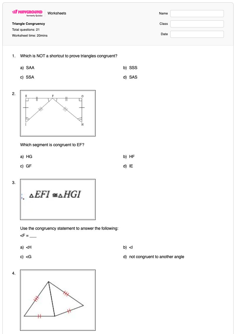 Triangle Congruency - Printable Congruence Worksheets - Wayground