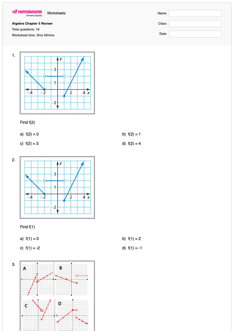 Algebra Chapter 5 Review - Printable Algebra-2 Worksheets - Wayground