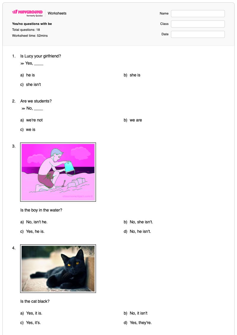Yes/no questions with be - Printable Yes-or-no-questions Worksheets - Wayground