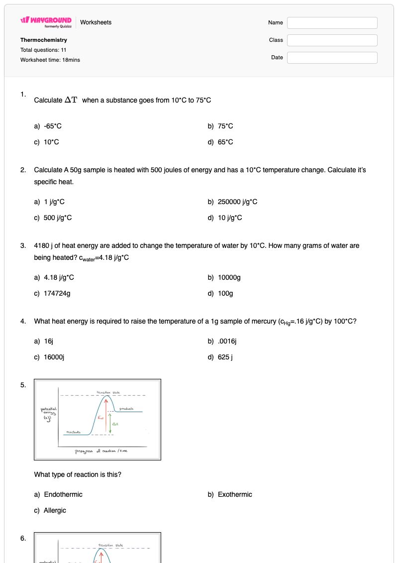 Thermochemistry - Printable Thermochemistry Worksheets Year 10 - Wayground
