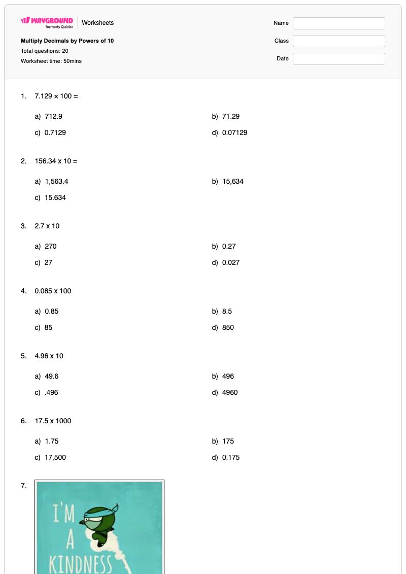 Multiply Decimals by Powers of 10 - Printable Powers-of-10 Worksheets - Wayground