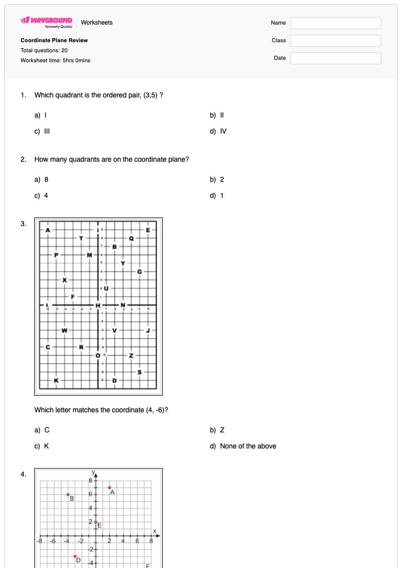Coordinate Plane Review - พิมพ์ได้ Coordinate-plane-word-problems เวิร์กชีท ระดับ 8 - Wayground