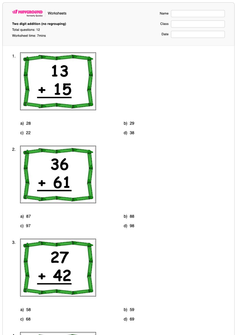 Two digit addition (no regrouping) - Printable Two-digit-addition-with-regrouping Worksheets - Wayground