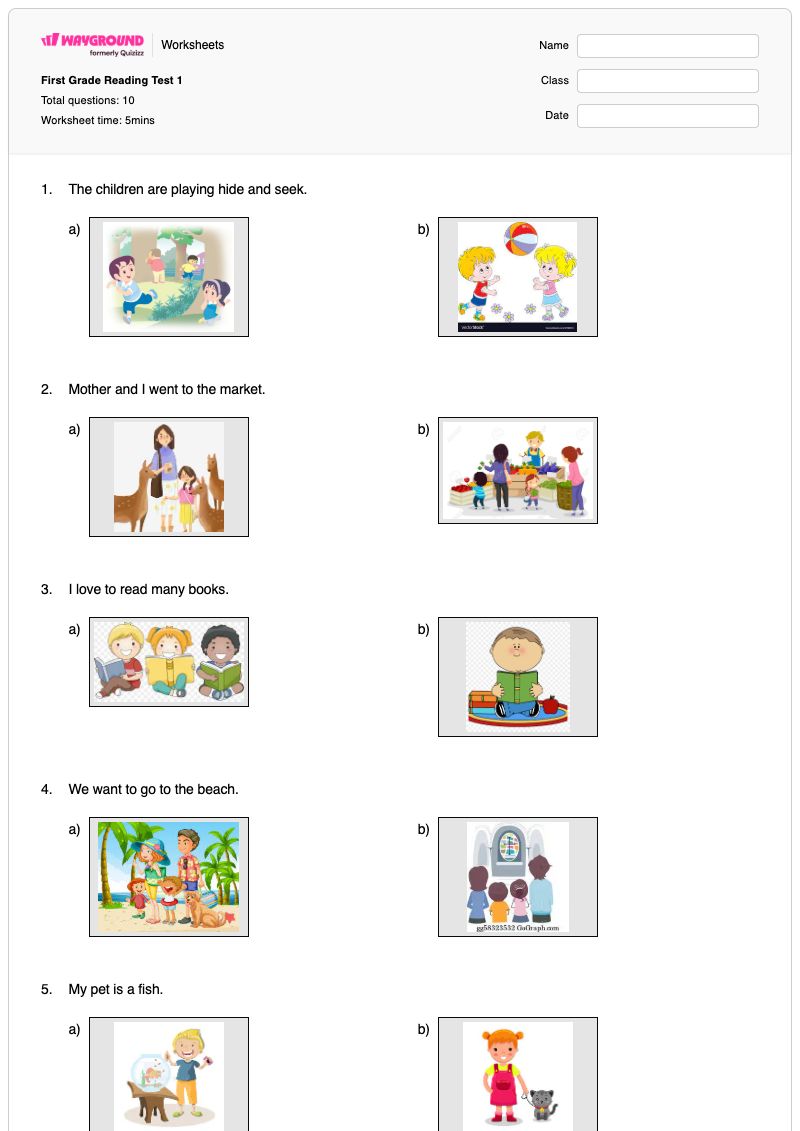 First Grade Reading Test 1 - พิมพ์ได้ การอ่าน เวิร์กชีท ระดับ 1 - Wayground