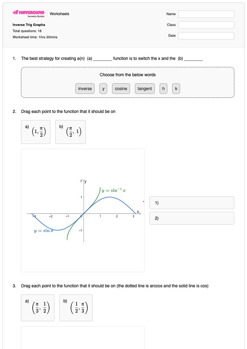 Inverse Trig Graphs - Printable Inverse-trigonometric-functions Worksheets Grade 10 - Wayground