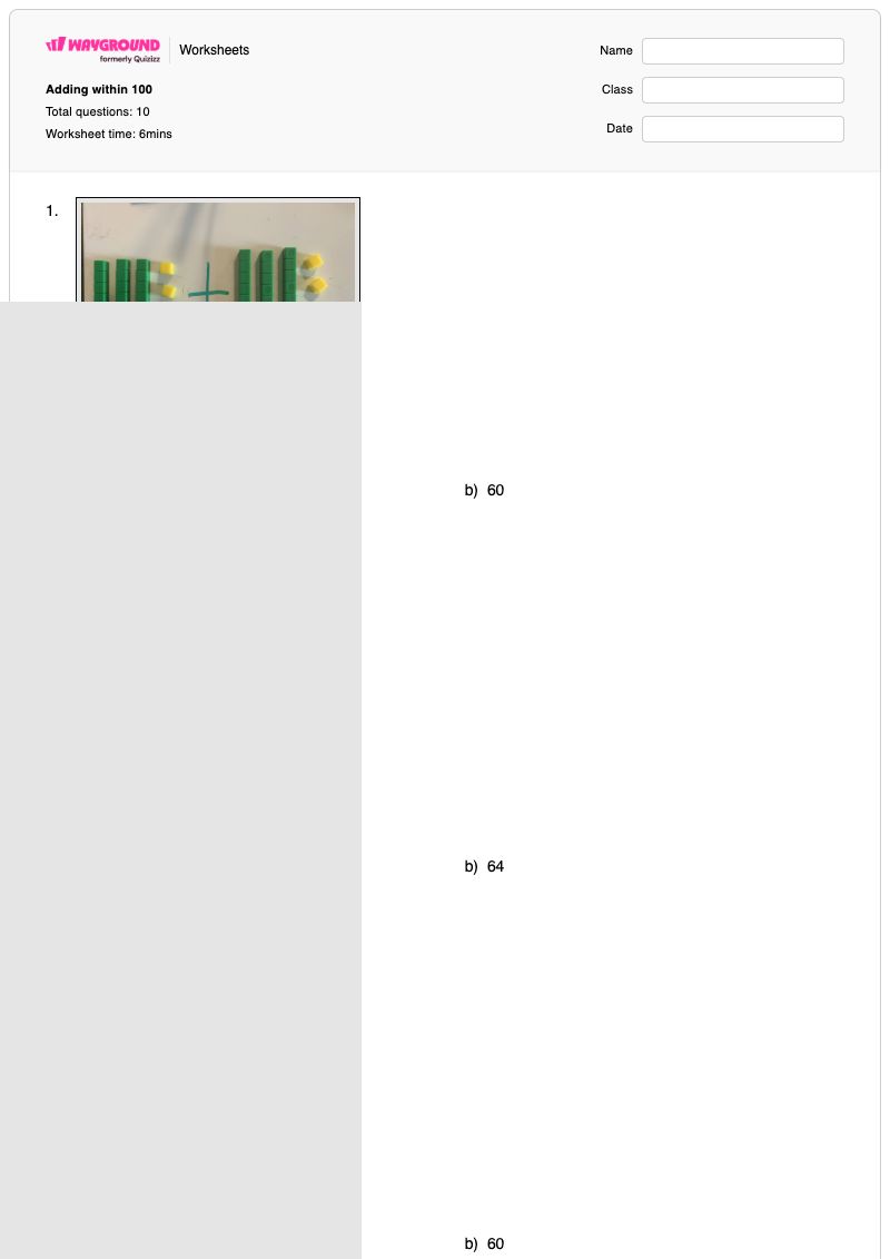 Adding within 100 - Printable Addition-within-10 Worksheets Year 2 - Wayground