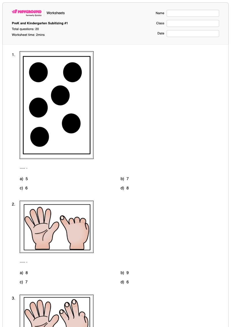 PreK and Kindergarten Subitizing #1 - Có thể in Subitizing Phiếu-bài-tập - Wayground
