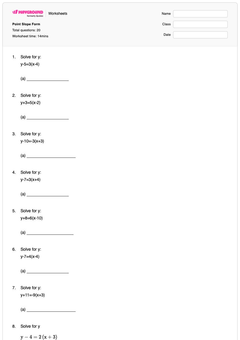 Point Slope Form - Printable Point-slope-form Worksheets Year 12 - Wayground