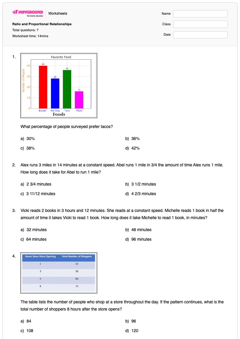 Ratio and Proportional Relationships - Printable Proportional-relationships Worksheets - Wayground