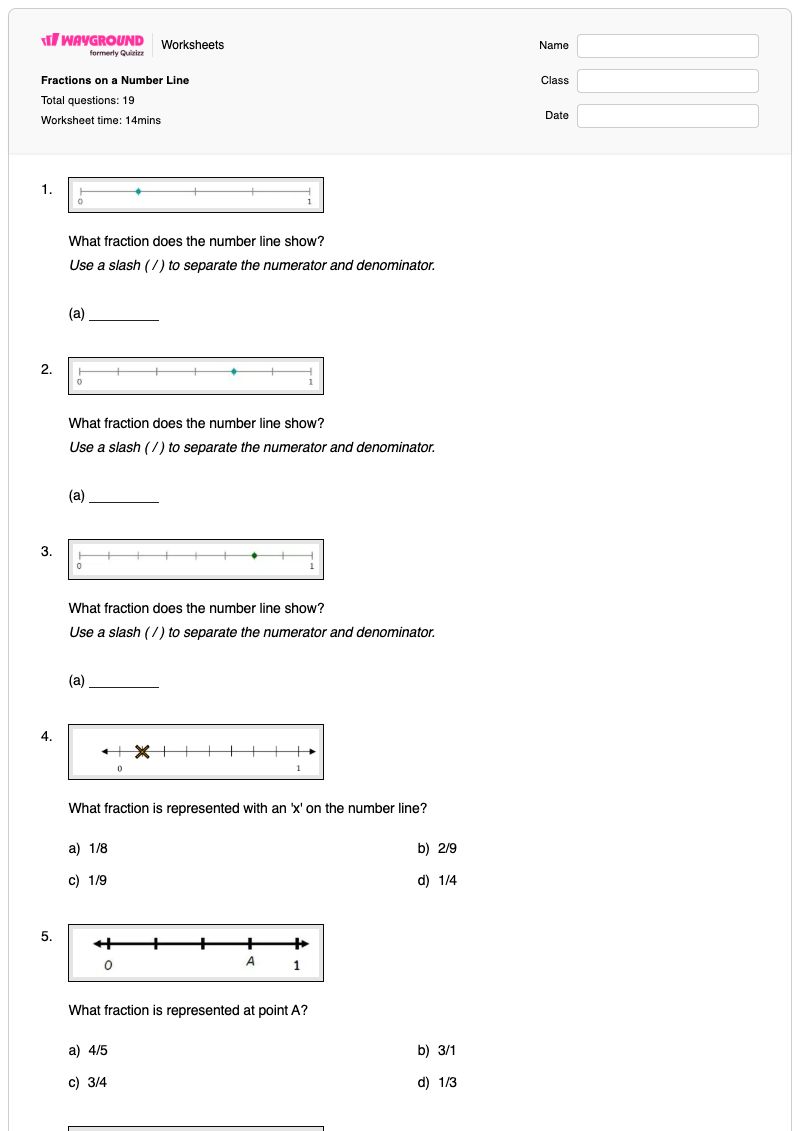 Fractions on a Number Line - Printable Rounding-on-a-number-line Worksheets Class 6 - Wayground