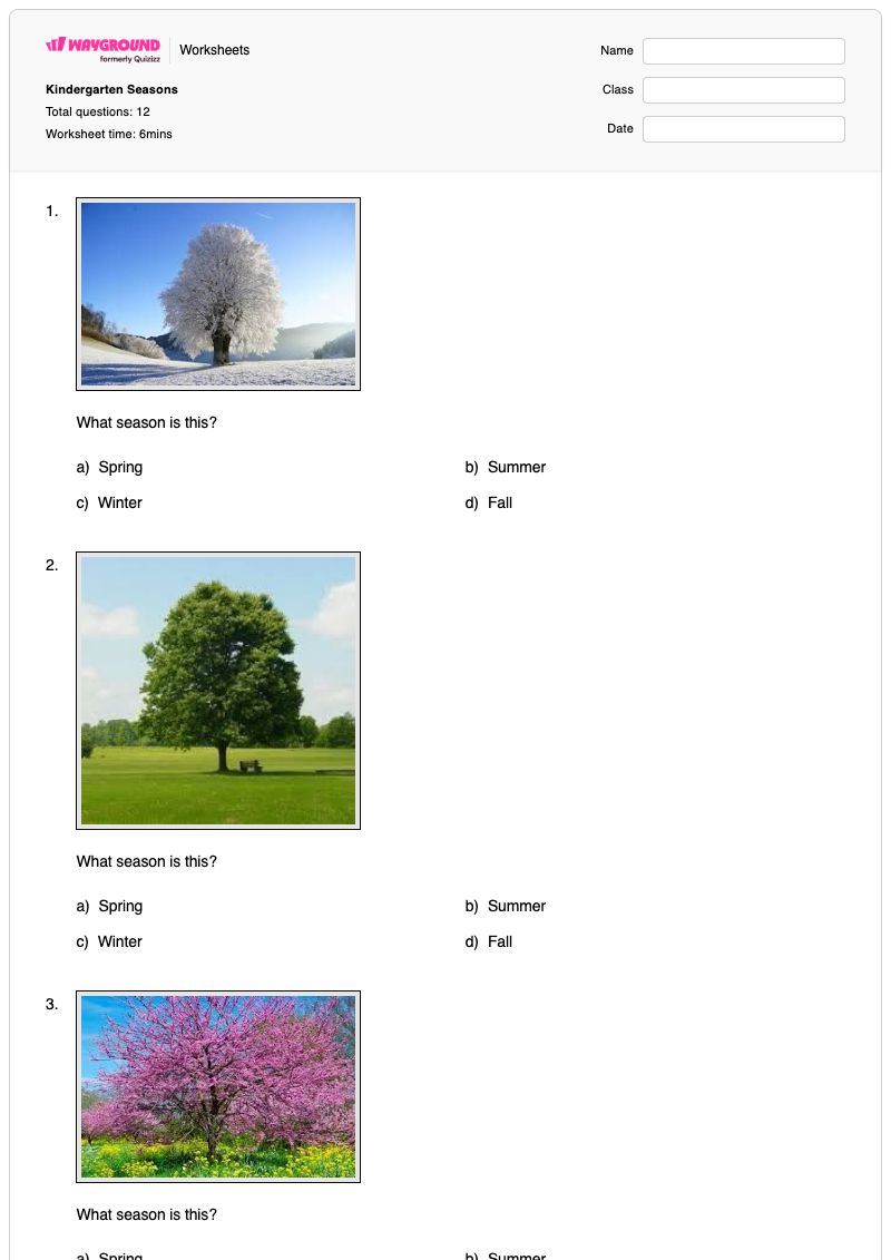 Kindergarten Seasons - Printable Seasons Worksheets Kindergarten - Wayground