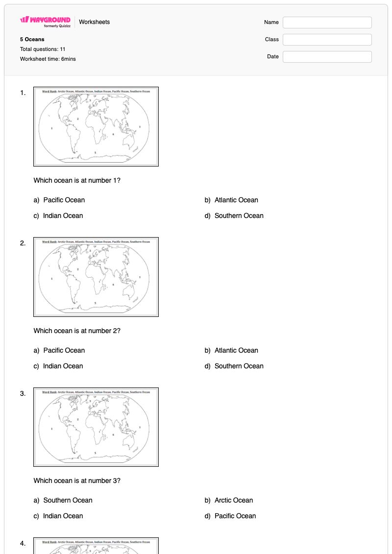 5 Oceans - พิมพ์ได้ Emotion-identification เวิร์กชีท ระดับ 3 - Wayground