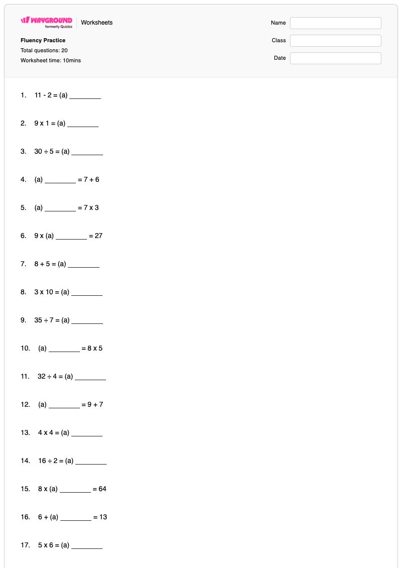 Fluency Practice - Printable Addition Worksheets - Wayground